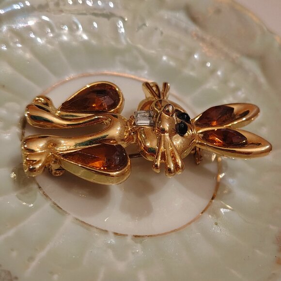 Rare Vintage "Buck Tooth Bunny Pin" Rabbit Gold Tone Brooch Prominent Teeth - Picture 3 of 7